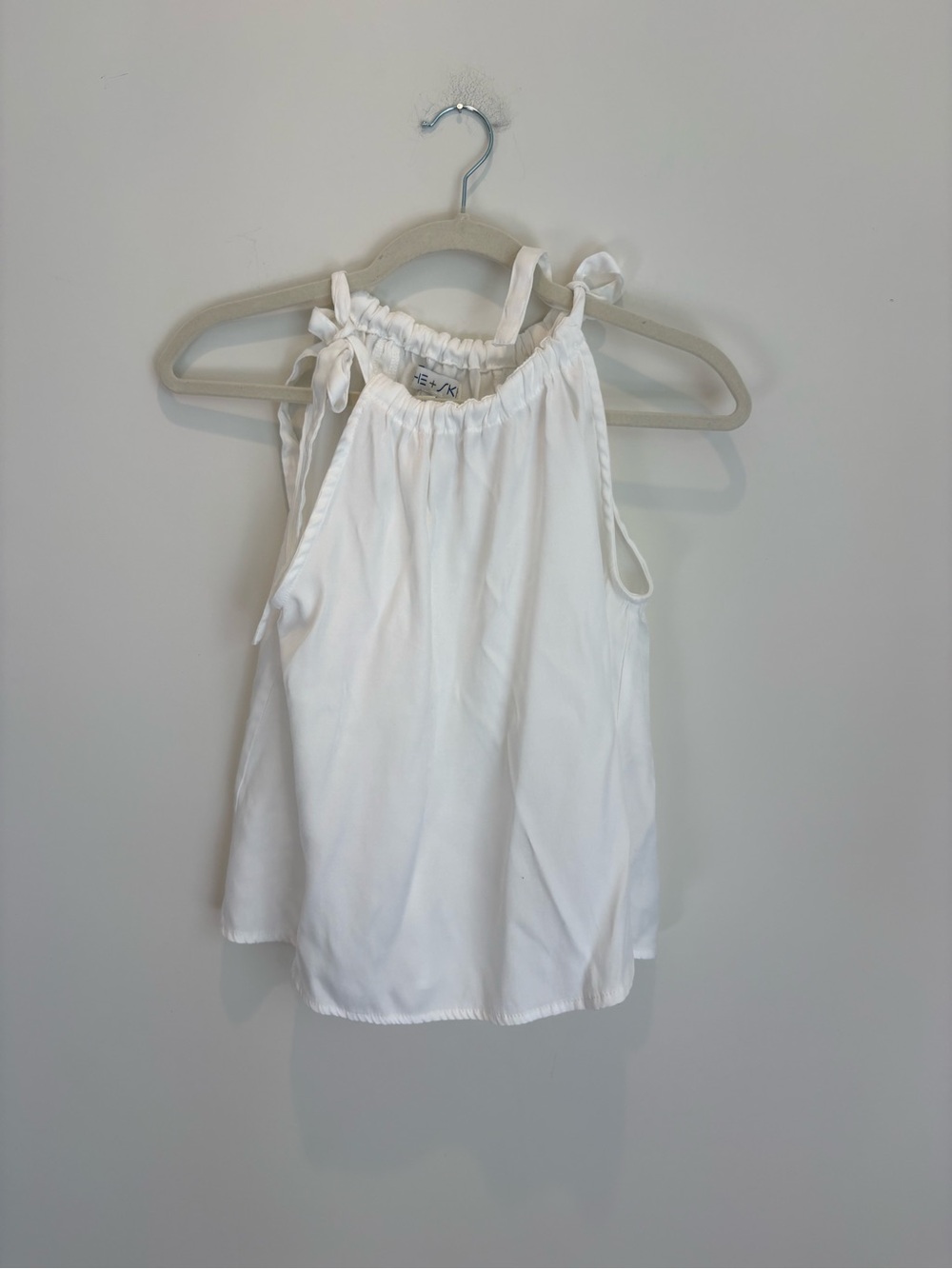 She + Sky White Tie-Shoulder Halter Tank Top